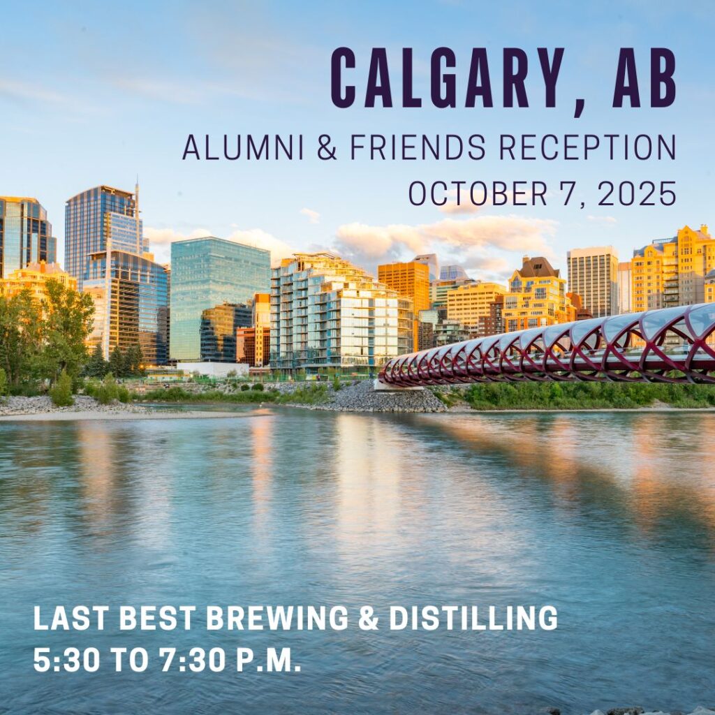Landscape shot of Calgary with date, time, and location of the reception