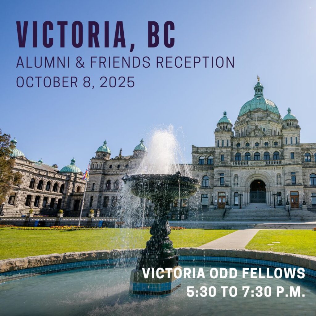 Landscape shot of Victoria with date, time, and location of the reception