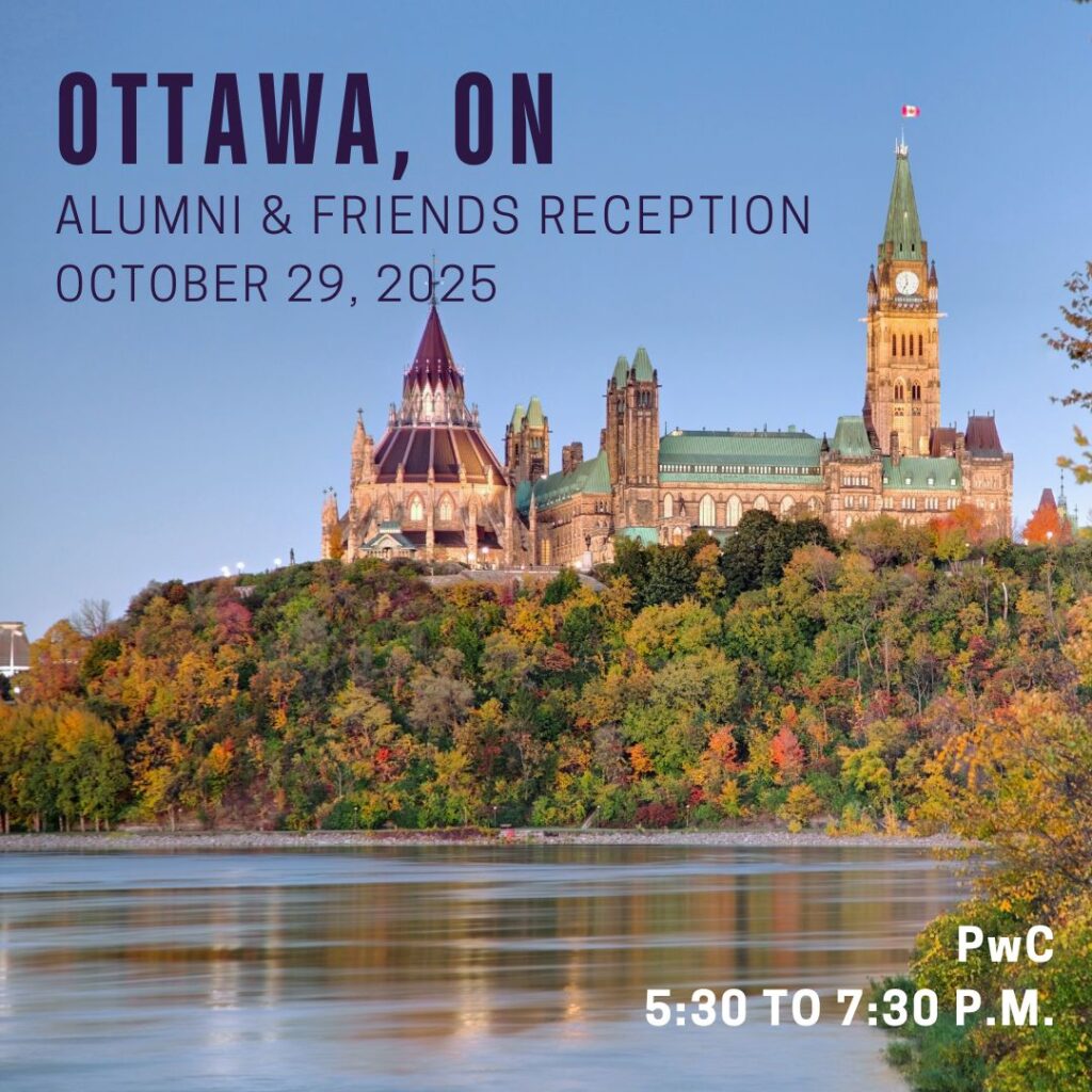Landscape shot of Ottawa with date, time, and location of the reception