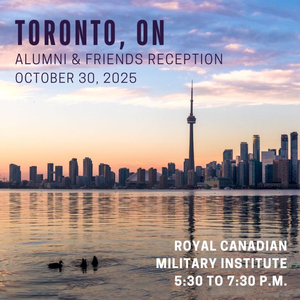 Landscape shot of Toronto with date, time, and location of the reception