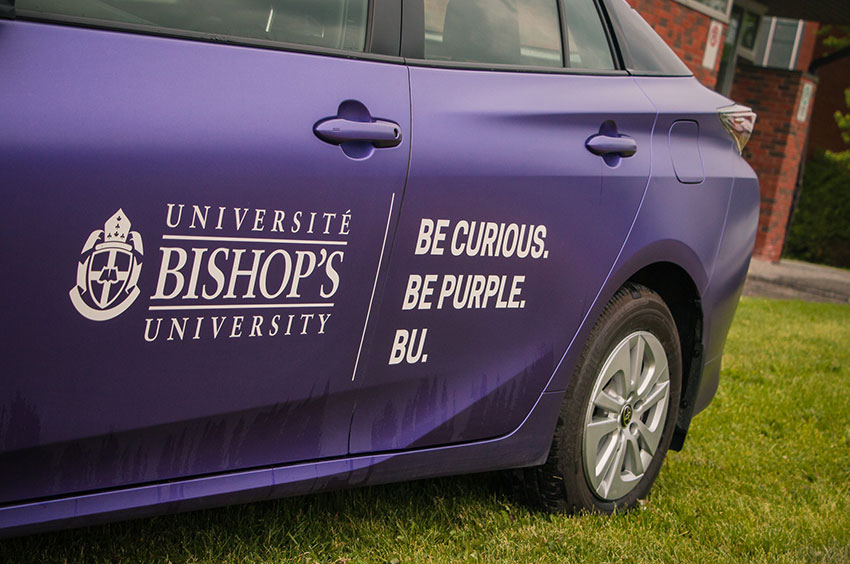 Bishop's purple car