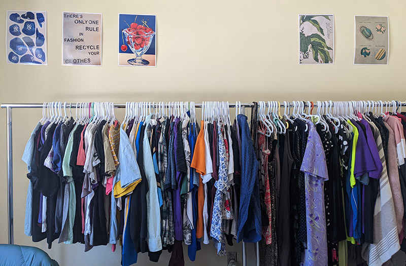Clothes rack showing men's shirts.