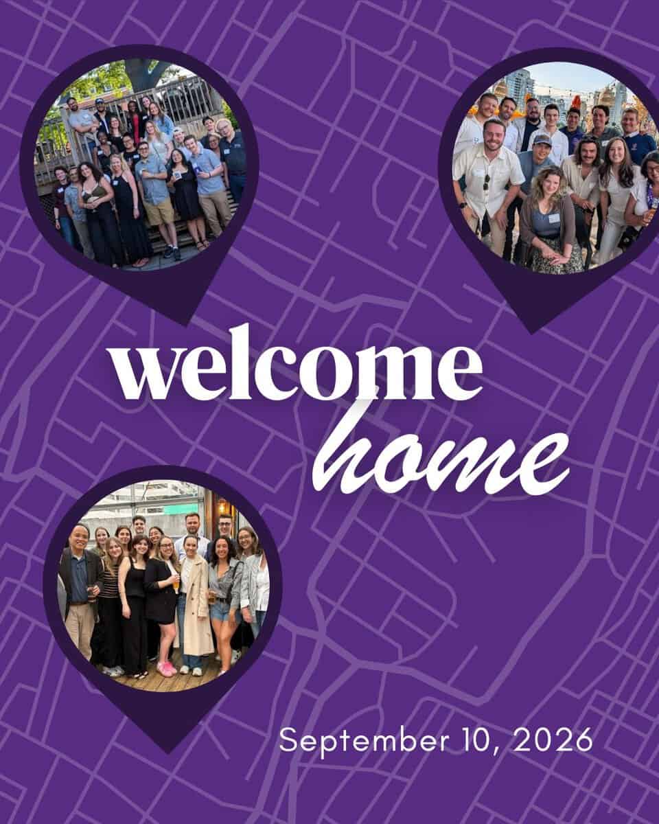 purple map with group photos