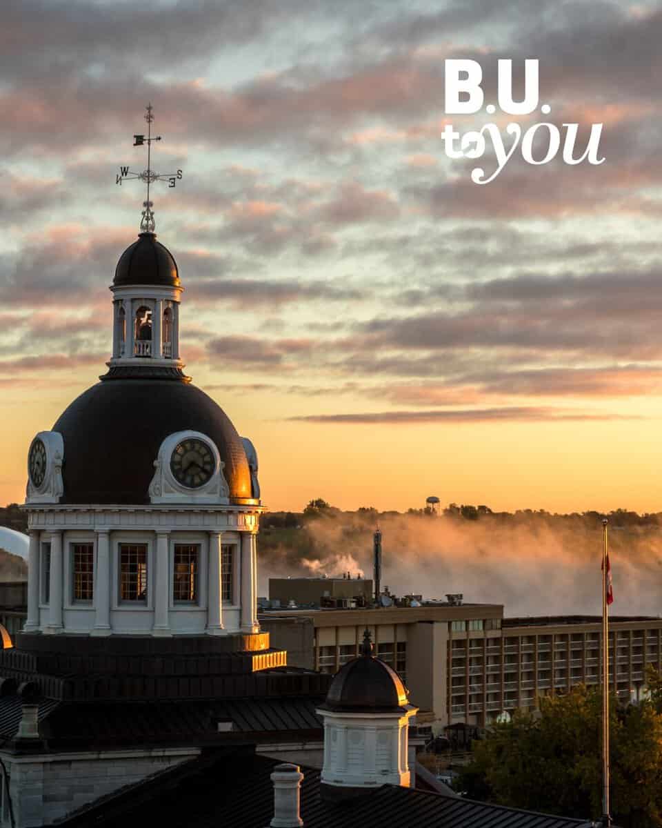 Landscape shot of Kingston with B.U. to You logo