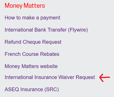 Click on International Insurance Waiver Request