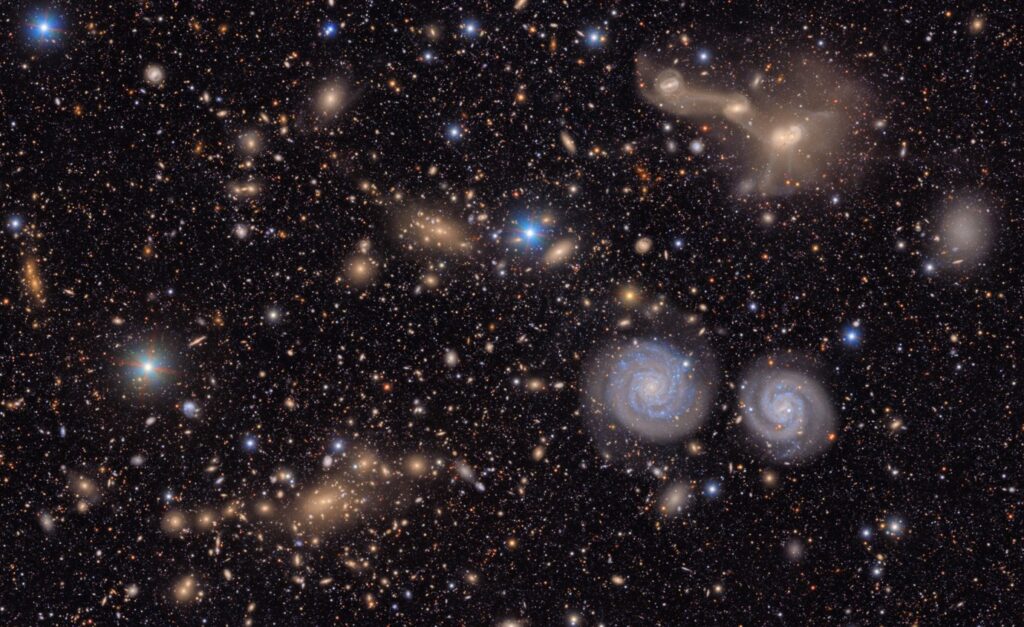 A group of stars and galaxies.