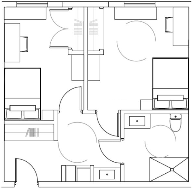 Floor plan of the accessible modified bog room