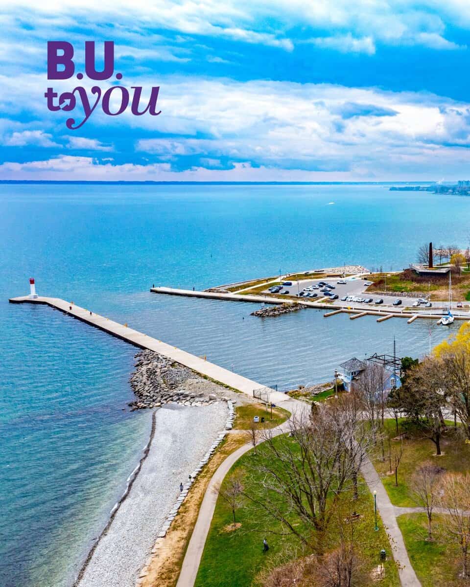 Landscape shot of Oakville with B.U. to You Logo