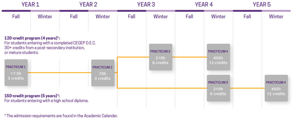 Chart representing the Practicum Progression (4-Year and 5-Year Paths)
