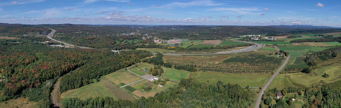 Drone photo of the campus and farm