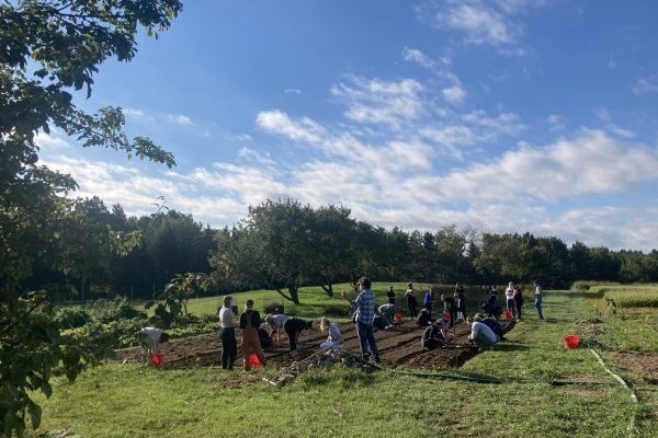 Students working on the farm