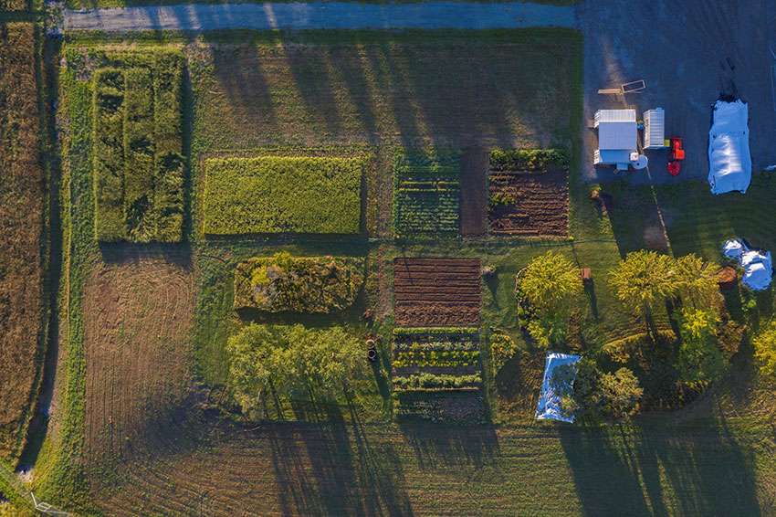 Drone overview image of a section of the farm.