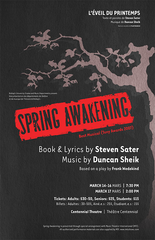 Spring Awakening poster showing dates and details of the show.