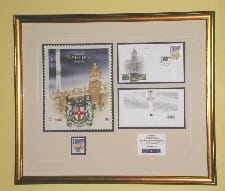 Framed stamp & documents