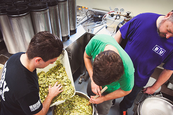 Students working in the brewery
