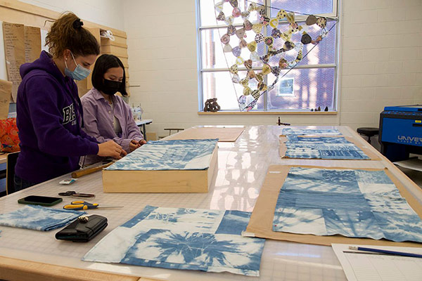 Students at a textile workshop