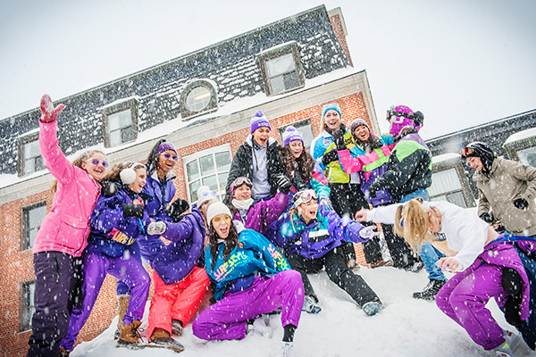 Students playing in the snow.