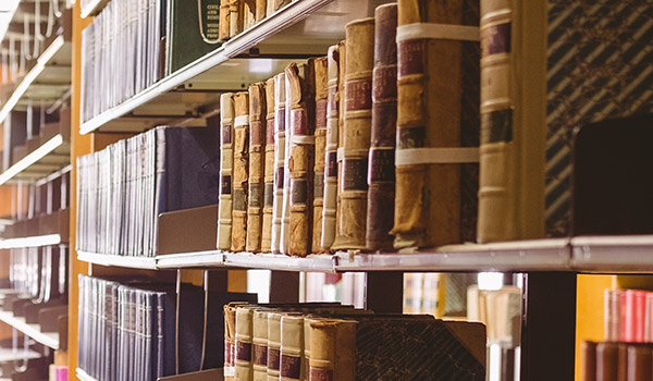 Old books on shelves