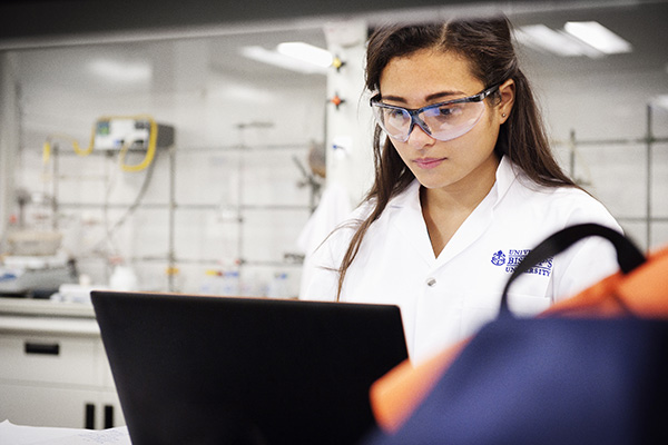 Student in a science lab