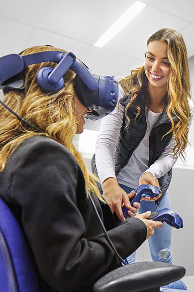 Students doing a psychology experiment using virtual reality.