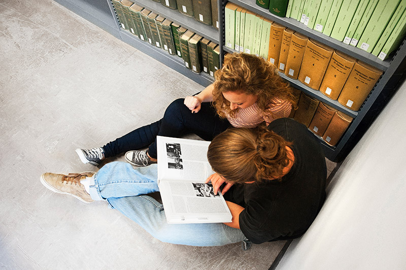 Students studying in the library.