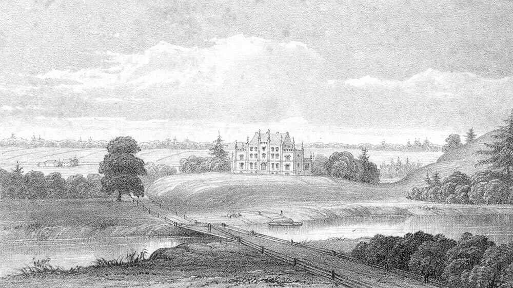 Engraving of the first building at Bishop's