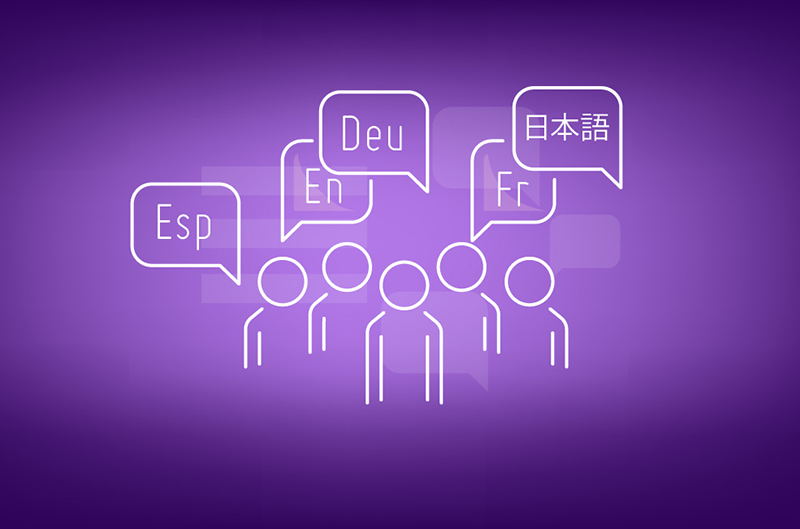 Graphic representing the different language programs we have at Bishop's (Abenaki, Mandarin, German, Hispanic, Japanese)