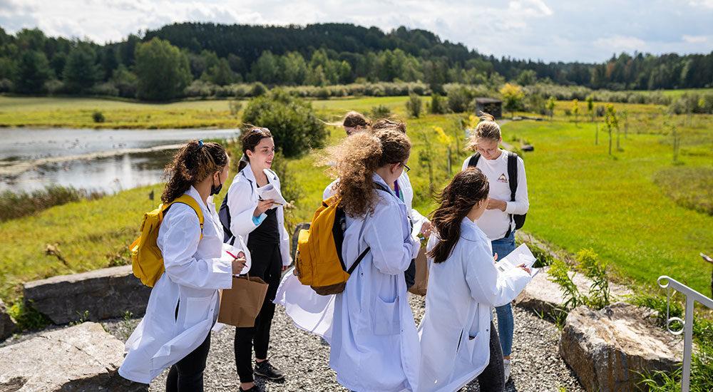 Students on a field trip around campus