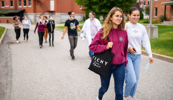Students walking outside the university